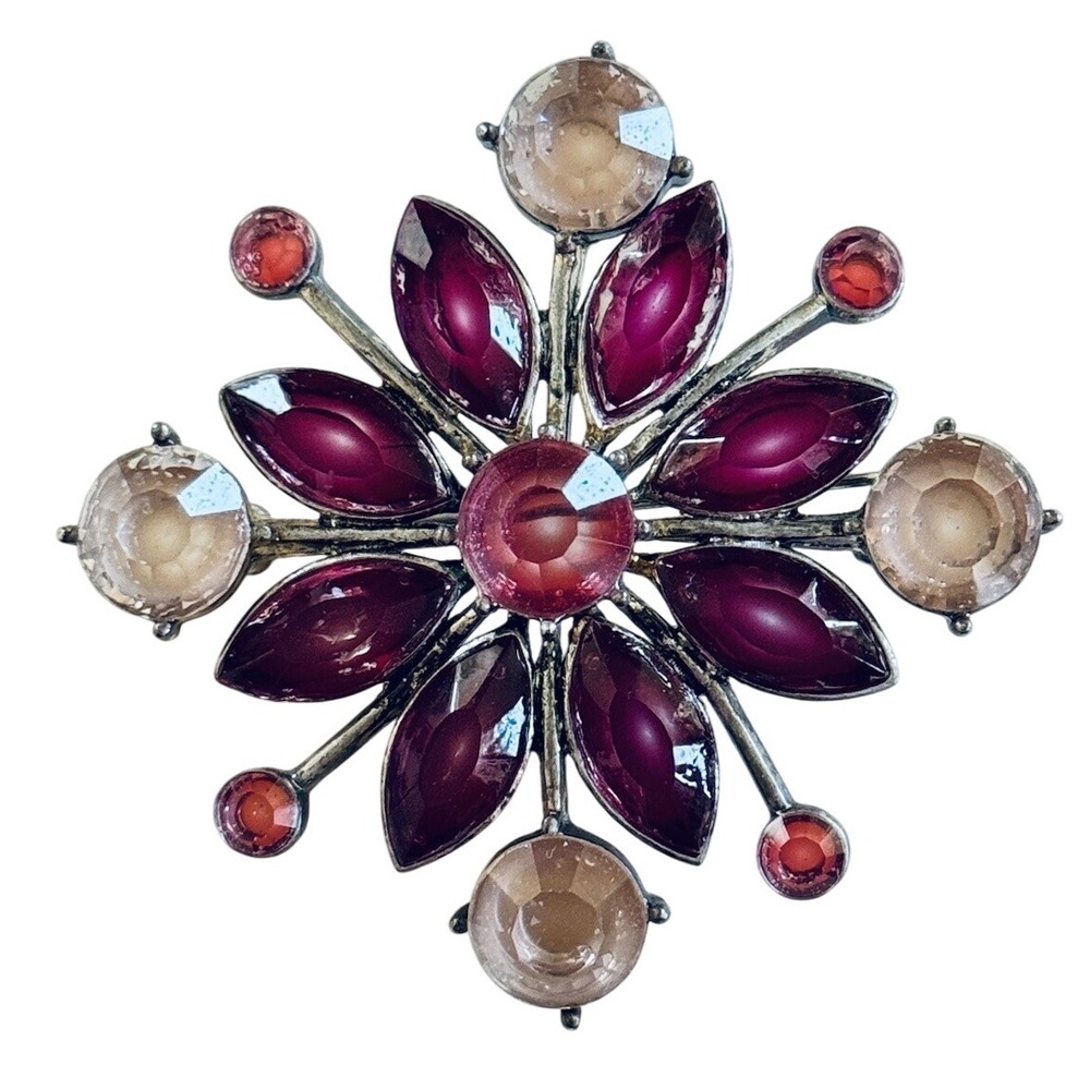Pink Burst Crystal Star Brooch Pin KC Kenneth Cole Signed Silver‎ Rare Designer